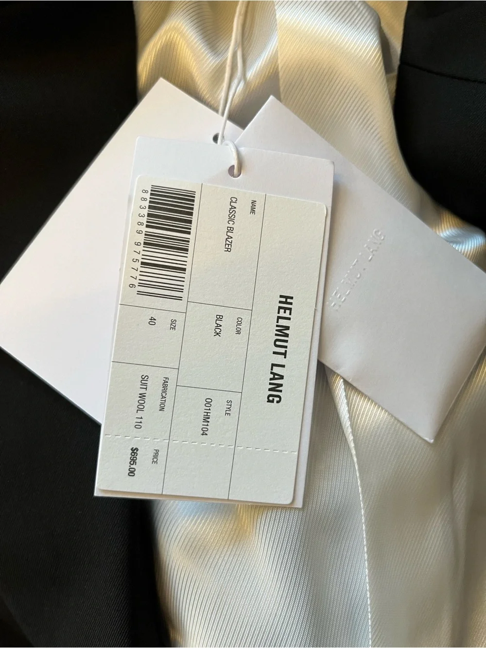 HELMUT LANG Men's Black Blazer with White Lining -  Virgin Wool size 40